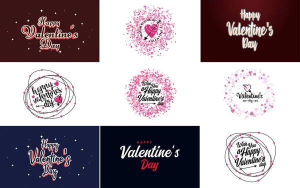 Happy Valentine Day Greeting Card Template Floral Theme Red Pink — Stockvector