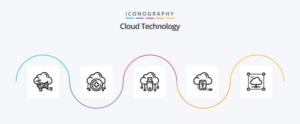 Cloud Technology Line Icon Pack Including Data Mobile Wifi Cloud — Stock Vector