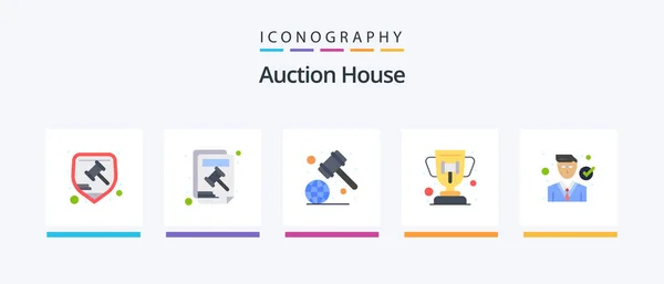 Auction Flat Icon Pack Including Attorney Trophy Court Hammer Reward — Stockvektor