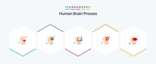 Human Brain Process Flat Icon Pack Including Mind Location Pie — Vector de stock