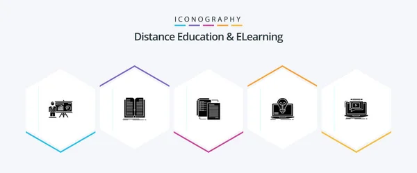 Distance Education Elearning Glyph Icon Pack Including Screen Success Book — Image vectorielle