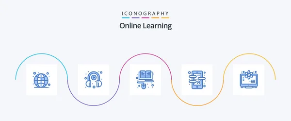 Online Learning Blue Icon Pack Including Atom Language Course Course — Stockový vektor