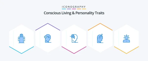 Concious Living Personality Traits Blue Icon Pack Including Intelligence Growth — 图库矢量图片