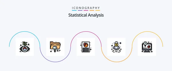 Statistical Analysis Line Filled Flat Icon Pack Including Goal Chart — Διανυσματικό Αρχείο