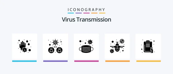 Virus Transmission Glyph Icon Pack Including Healthcare Warning Face Travel — Stockový vektor