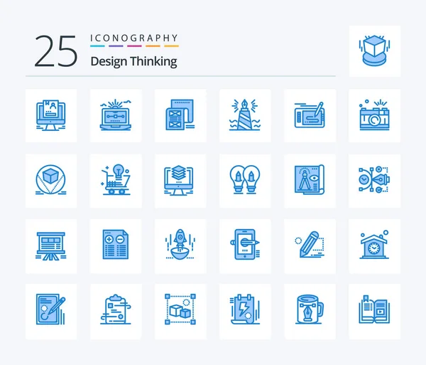 Design Thinking Blue Color Icon Pack Including Writing Pen Computer — Stock vektor