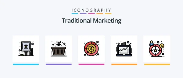 Traditional Marketing Line Filled Icon Pack Including Basket Experience Billboard — Stok Vektör
