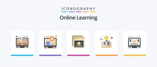 Online Learning Flat Icon Pack Including Light Bulb Education Learn — Stockvector