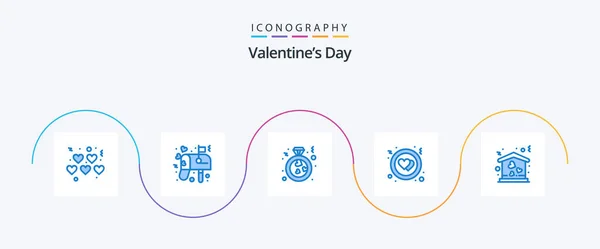Valentines Day Blue Icon Pack Including Move House Love Home — Stock Vector