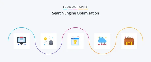 Seo Flat Icon Pack Including Case Page Quality Brief Network — Stockvektor