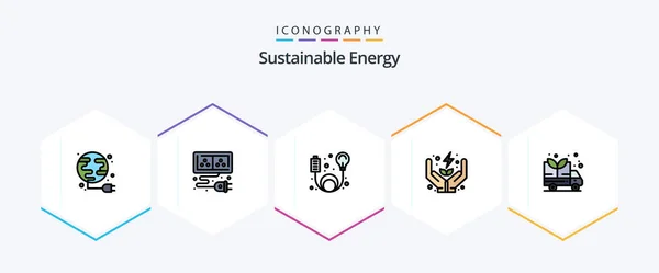 Sustainable Energy Filledline Icon Pack Including Electricity Van Energy — Stock Vector