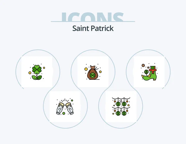 Saint Patrick Line Filled Icon Pack Icon Design Clover Bag — Vector de stock