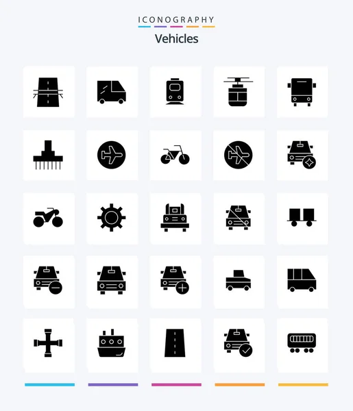 Creative Vehicles Glyph Solid Black Icon Pack Bus Transportation Railway — Wektor stockowy