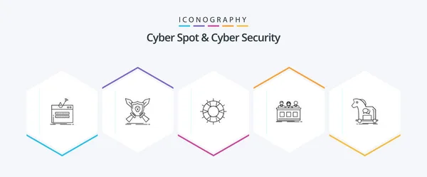 Cyber Spot Cyber Security Line Icon Pack Including Expert Competition — Stock Vector