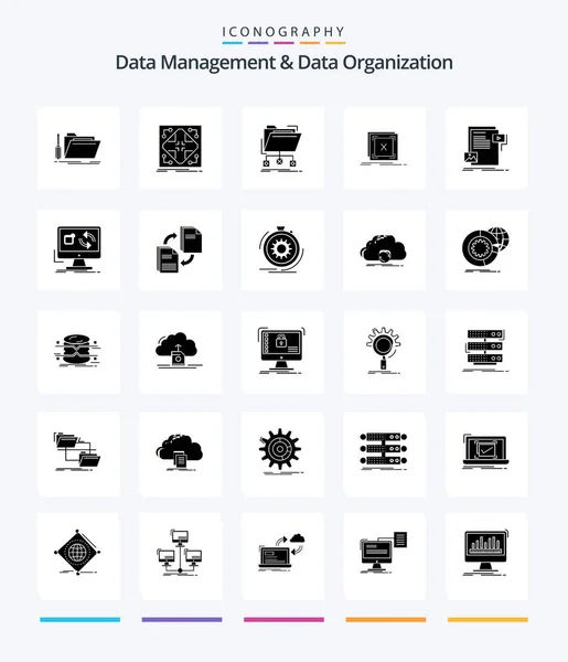 Creative Data Management Data Organization Glyph Solid Black Icon Pack — 스톡 벡터