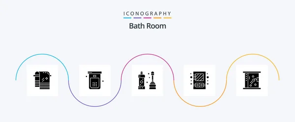 Bath Room Glyph Icon Pack Including Bath Mirror Toilet Cabinet — Stockvector