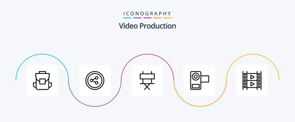 Video Production Line Icon Pack Including Movie Film Camera Folding — Stok Vektör