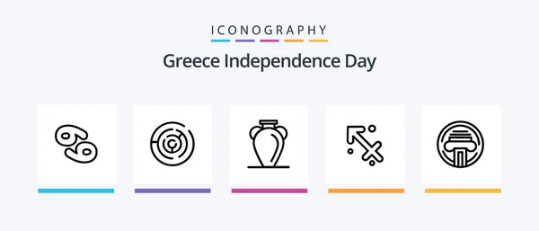 Greece Independence Day Line Icon Pack Including Bank Prince Astrology — Stock Vector