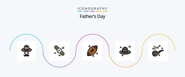 Fathers Day Line Filled Flat Icon Pack Including Day Cigar — Stock Vector