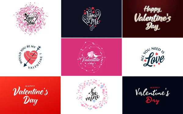 Happy Valentine Day Greeting Card Template Cute Animal Theme Pink — Διανυσματικό Αρχείο