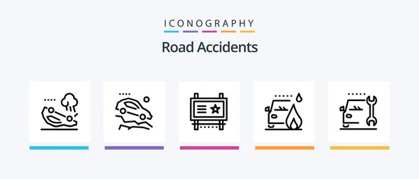 Road Accidents Line Icon Pack Including Firefighter Traffic Sign Car — Wektor stockowy