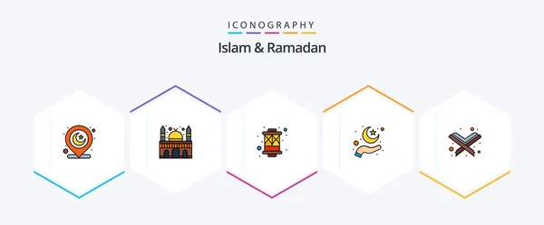 Islam Ramadan Filledline Icon Pack Including Islam Moon Arabian Islam — Διανυσματικό Αρχείο