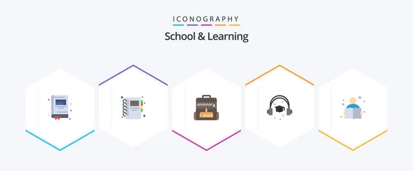School Learning Flat Icon Pack Including Graduation Study — Vetor de Stock