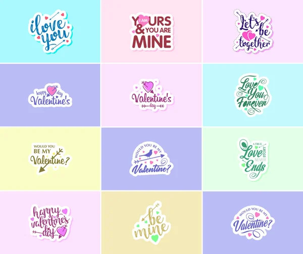 Valentine Day Time Sweet Words Beautiful Image Stickers — Stok Vektör