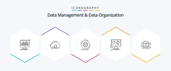 Data Management Data Organization Line Icon Pack Including Application Update — Stok Vektör