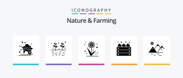 Nature Farming Glyph Icon Pack Including Mountain Farming Farming Farm — Stock Vector
