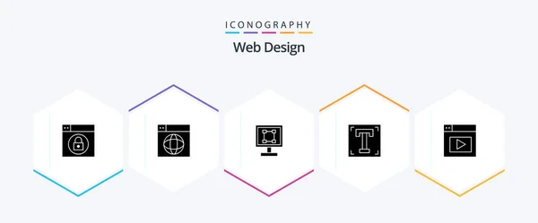 Web Design Glyph Icon Pack Including Text Path Crop Font — Wektor stockowy