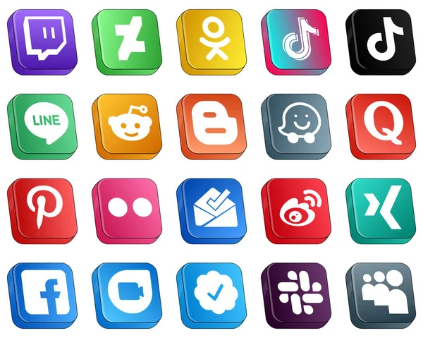 Isometric Social Media Brand Icons Pack Yahoo Pinterest Line Question — Stockvector