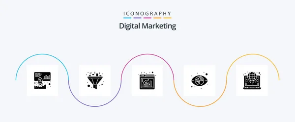 Digital Marketing Glyph Icon Pack Including World Net Bar Globe — Archivo Imágenes Vectoriales