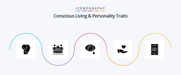Concious Living Personality Traits Glyph Icon Pack Including Hand Donation — Image vectorielle