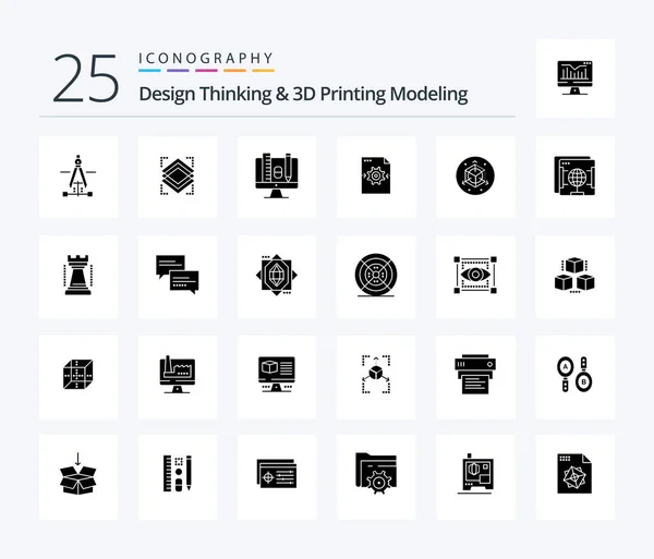 Design Thinking Printing Modeling Solid Glyph Icon Pack Including Modification — Stockový vektor