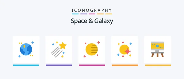 Space Galaxy Flat Icon Pack Including Science Atom Planet Spaceship — Stock vektor