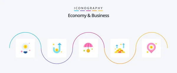 Economy Business Flat Icon Pack Including Development Finance Money Finance — Stok Vektör
