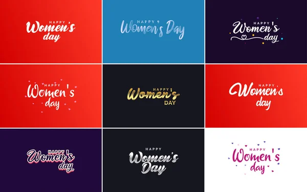 国際女性デーのロゴと明るいカードのセット カラフルなデザイン — ストックベクタ