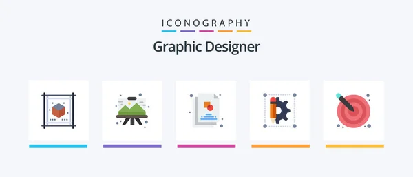 Graphic Designer Flat Icon Pack Including Arrow Gear Painting Design — Vetor de Stock