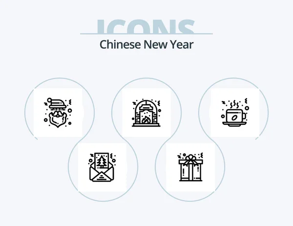 中国の旧正月ラインアイコンパック5アイコンデザイン 新年だ 中国人だ 休日だ 中国だ — ストックベクタ
