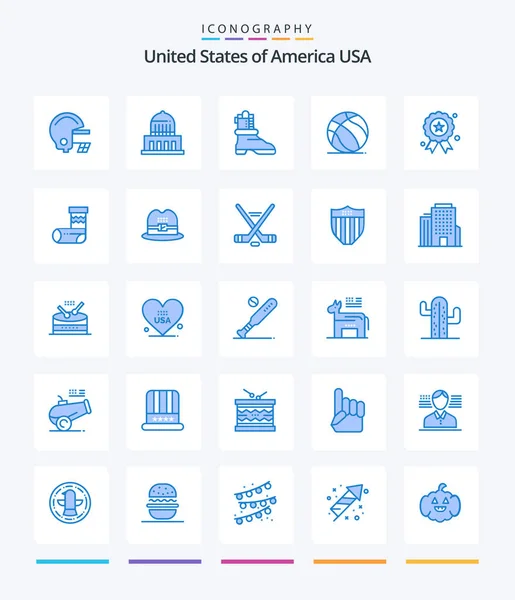 Creative Usa Blue Icon Pack Medal Independece Boot Holiday American — Wektor stockowy
