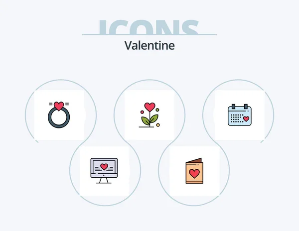 Valentine Line Filled Icon Pack Icon Design Love Love Ring — Stok Vektör