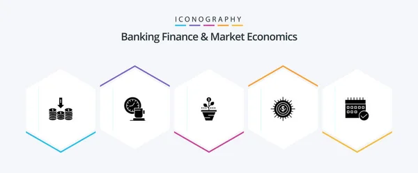 Banking Finance Market Economics Glyph Icon Pack Including Raise Growing — Vetor de Stock