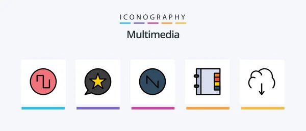 Multimedia Line Filled Icon Pack Including Server Wave Multimedia Cloud — Archivo Imágenes Vectoriales
