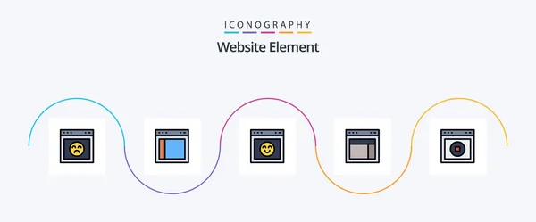 Website Element Line Filled Flat Icon Pack Including Website Site — Stok Vektör