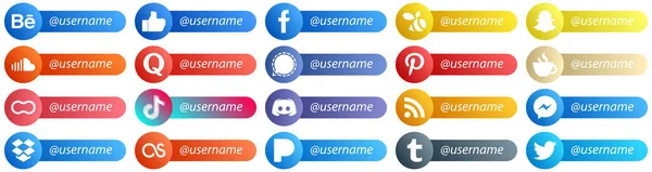 Stylish Follow Social Network Platform Card Style Icons Caffeine Soundcloud — Wektor stockowy