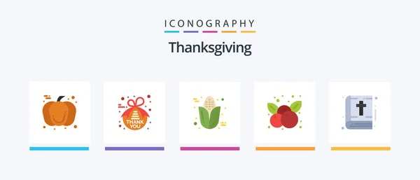 Thanksgiving Flat Icon Pack Including Book Cherries Autumn Thanksgiving Cherry — Stok Vektör