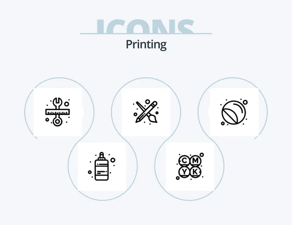 Printing Line Icon Pack Icon Design Печать Масштаб Флаер Гаечный — стоковый вектор