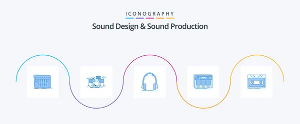 Sound Design Sound Production Blue Icon Pack Including Keys Controller — Stockvector