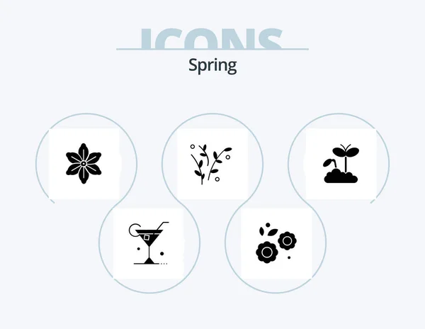 Spring Glyph Icon Pack Icon Design Increase Spring Flower Plant — Stock vektor